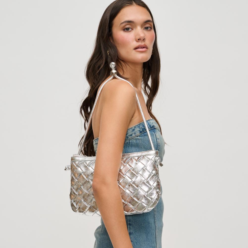 Woman wearing Silver Urban Expressions Regina Shoulder Bag 840611123619 View 1 | Silver