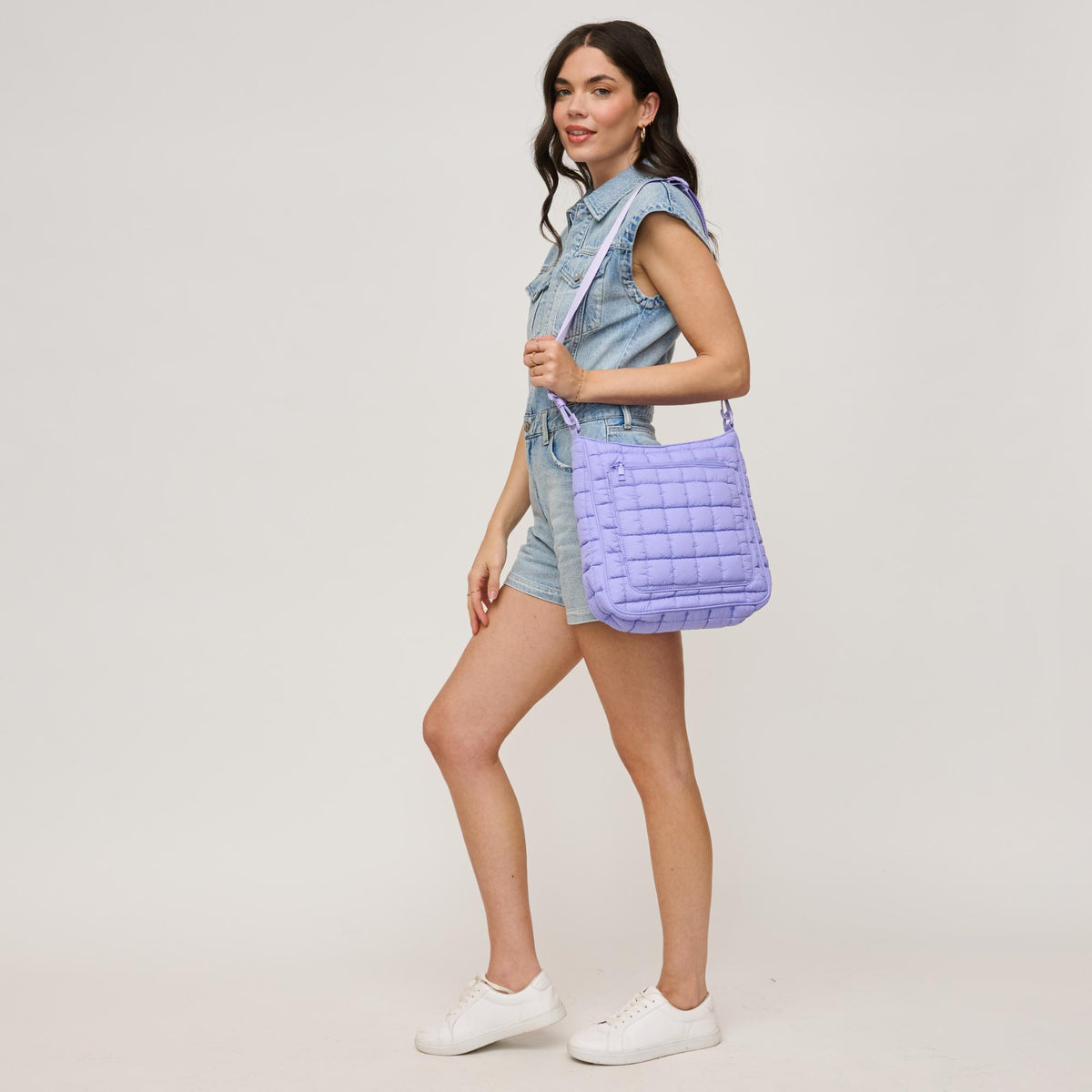 Woman wearing Periwinkle Urban Expressions Fia Crossbody 840611140029 View 3 | Periwinkle