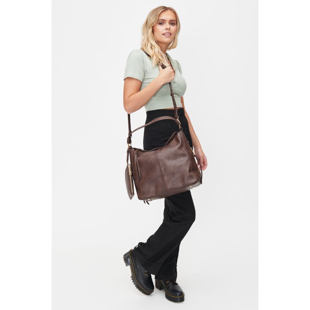 Woman wearing Chocolate Urban Expressions Wanda Hobo 818209011853 View 2 | Chocolate