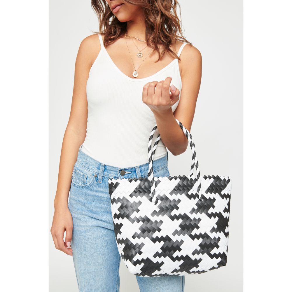 Woman wearing Black White Urban Expressions Marma Tote 840611162168 View 1 | Black White