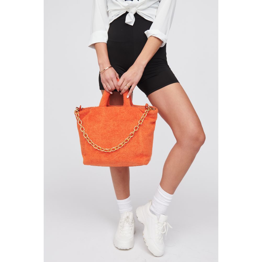 Woman wearing Clementine Urban Expressions Manisha - Terry Cloth Tote 818209019798 View 1 | Clementine