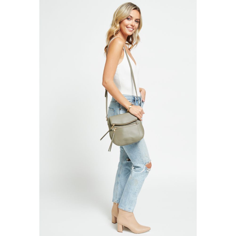 Woman wearing Light Olive Urban Expressions Jean Crossbody 840611177209 View 3 | Light Olive