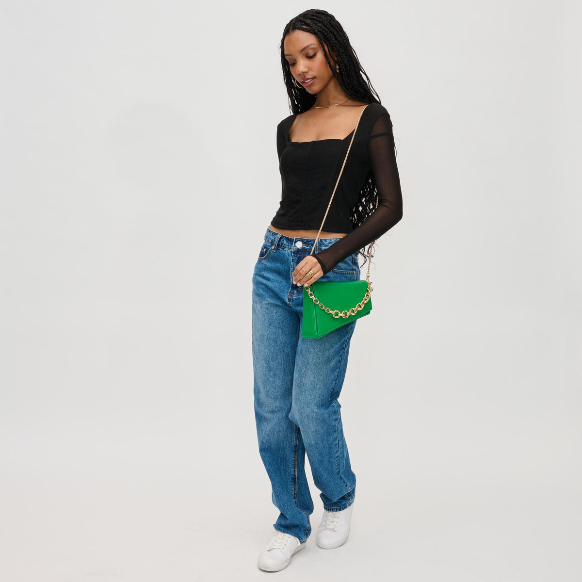 Woman wearing Kelly Green Urban Expressions Marla Crossbody 840611192387 View 2 | Kelly Green