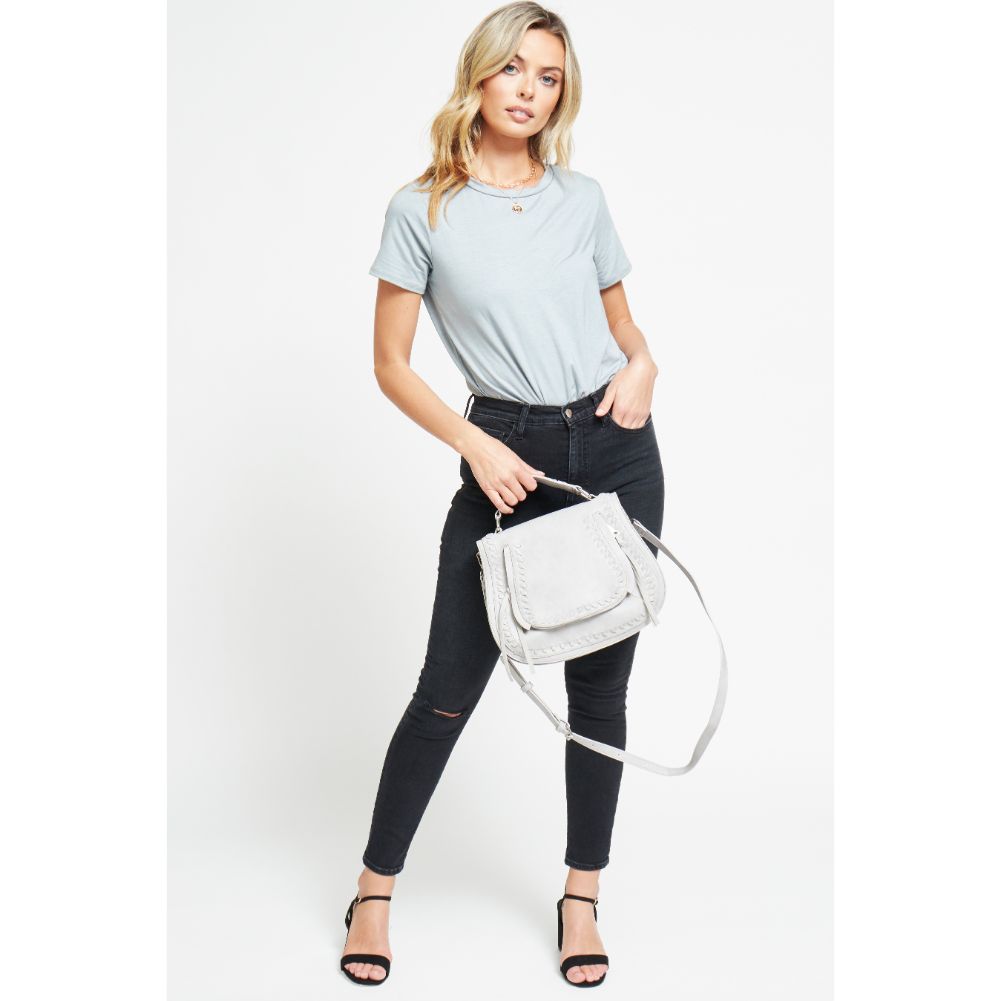 Woman wearing Dove Grey Urban Expressions Khloe Crossbody 840611176646 View 2 | Dove Grey