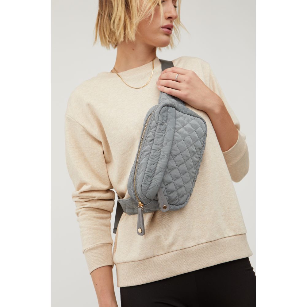 Woman wearing Carbon Urban Expressions Teo - Quilted Nylon Belt Bag 840611114761 View 1 | Carbon