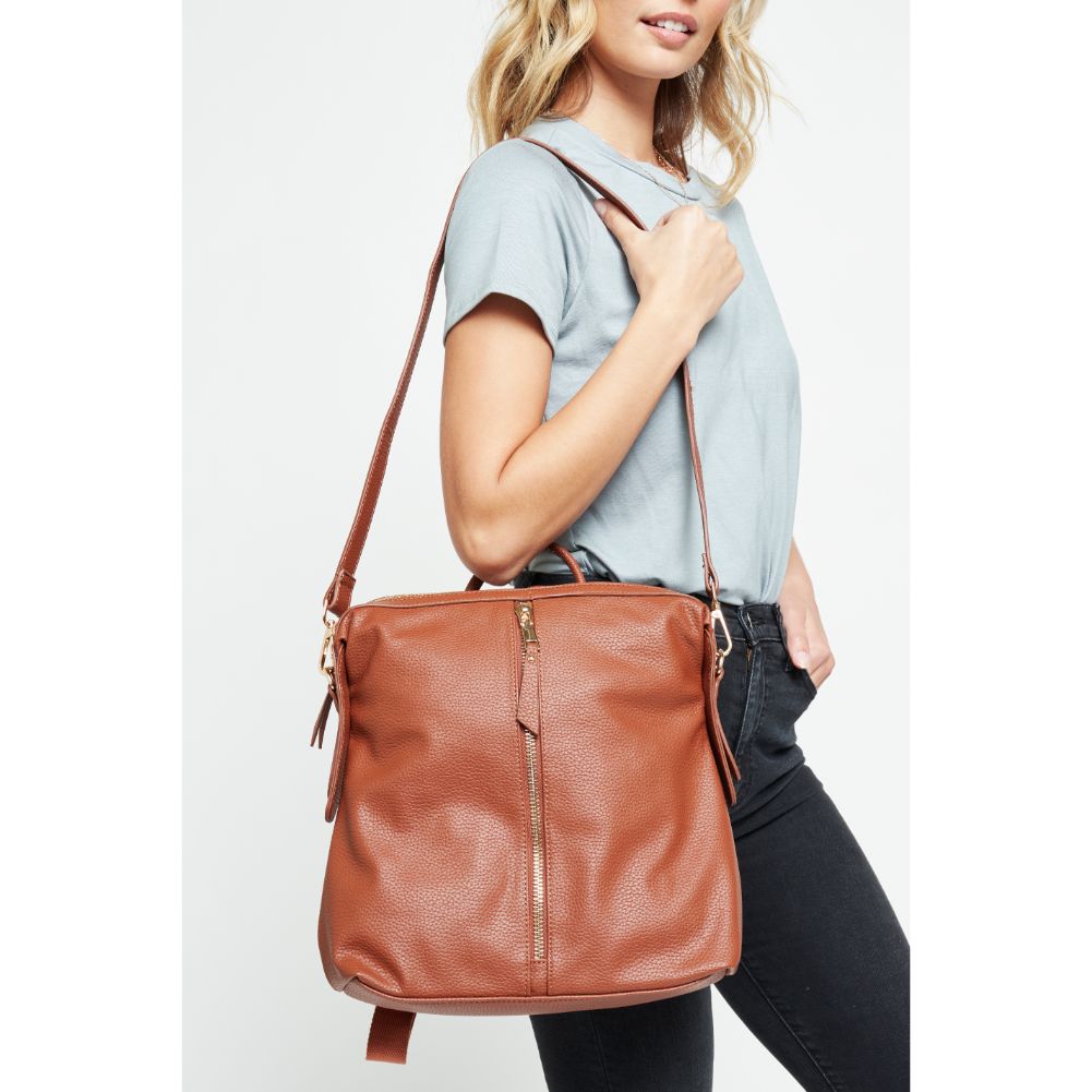 Woman wearing Cognac Urban Expressions Kenzie Backpack 840611133601 View 4 | Cognac