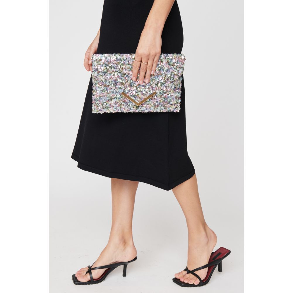 Woman wearing Multi Urban Expressions Rizza Sequin Evening Bag 840611103451 View 2 | Multi