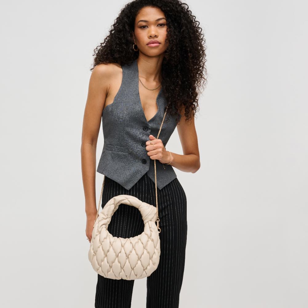 Woman wearing Oatmilk Urban Expressions Claudia Crossbody 840611193506 View 3 | Oatmilk