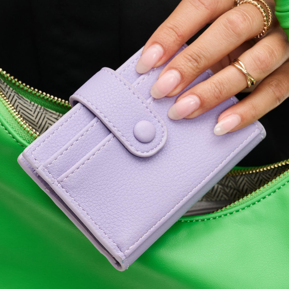 Woman wearing Lilac Urban Expressions Lola Card Holder 840611121691 View 1 | Lilac