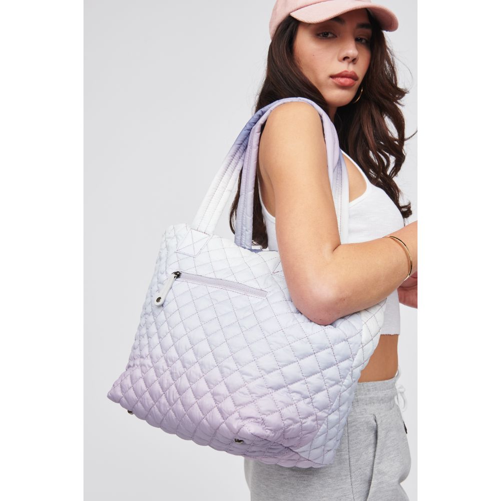 Woman wearing Lavender Multi Urban Expressions Breakaway Tote 818209018470 View 2 | Lavender Multi