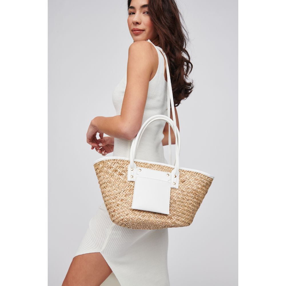 Woman wearing White Urban Expressions Wellesley Tote 818209015646 View 1 | White