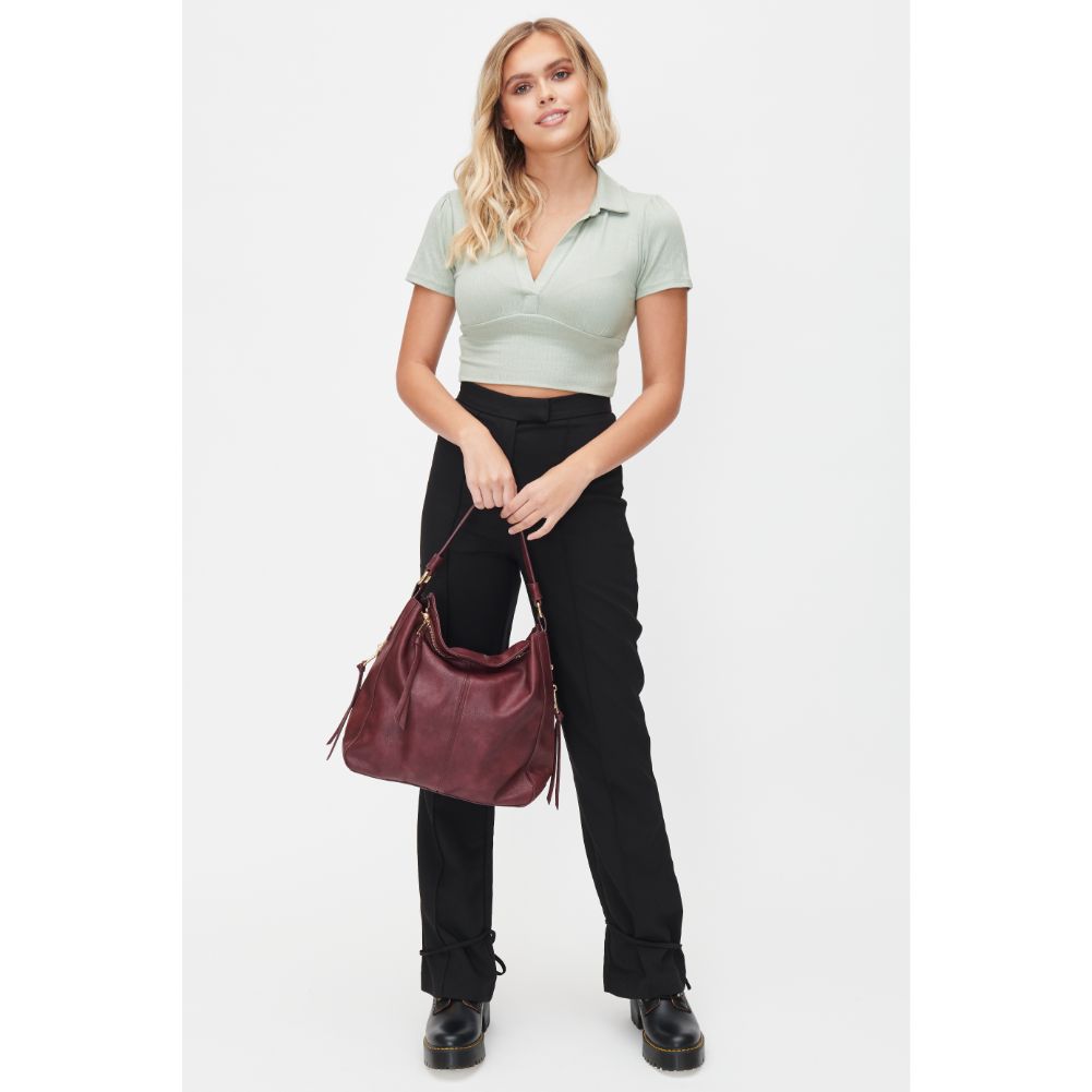 Woman wearing Merlot Urban Expressions Wanda Hobo 818209011877 View 4 | Merlot