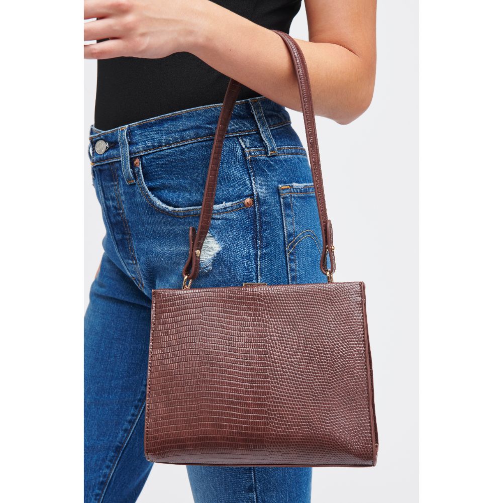 Woman wearing Chocolate Urban Expressions Deloris Shoulder Bag 840611185136 View 2 | Chocolate