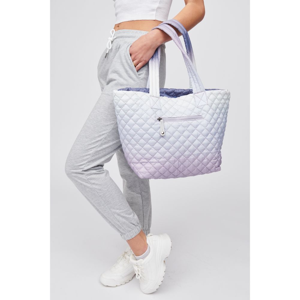 Woman wearing Lavender Multi Urban Expressions Breakaway Tote 818209018470 View 3 | Lavender Multi