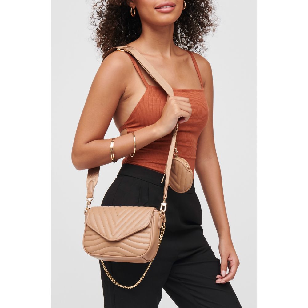 Woman wearing Nude Urban Expressions Rayne Crossbody 840611183071 View 1 | Nude