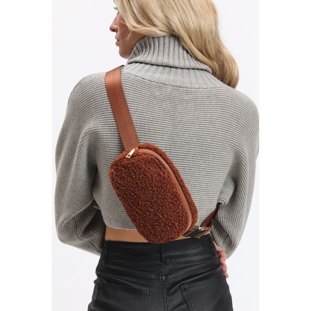 Woman wearing Tan Urban Expressions Santi Belt Bag 840611190451 View 2 | Tan