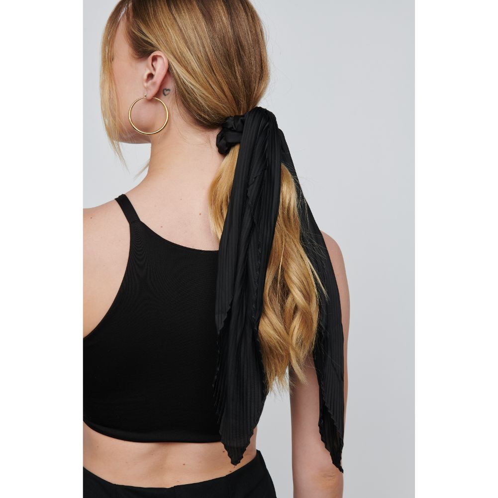 Woman wearing Black Urban Expressions Scarf Scrunchie Scrunchie 818209014069 View 2 | Black