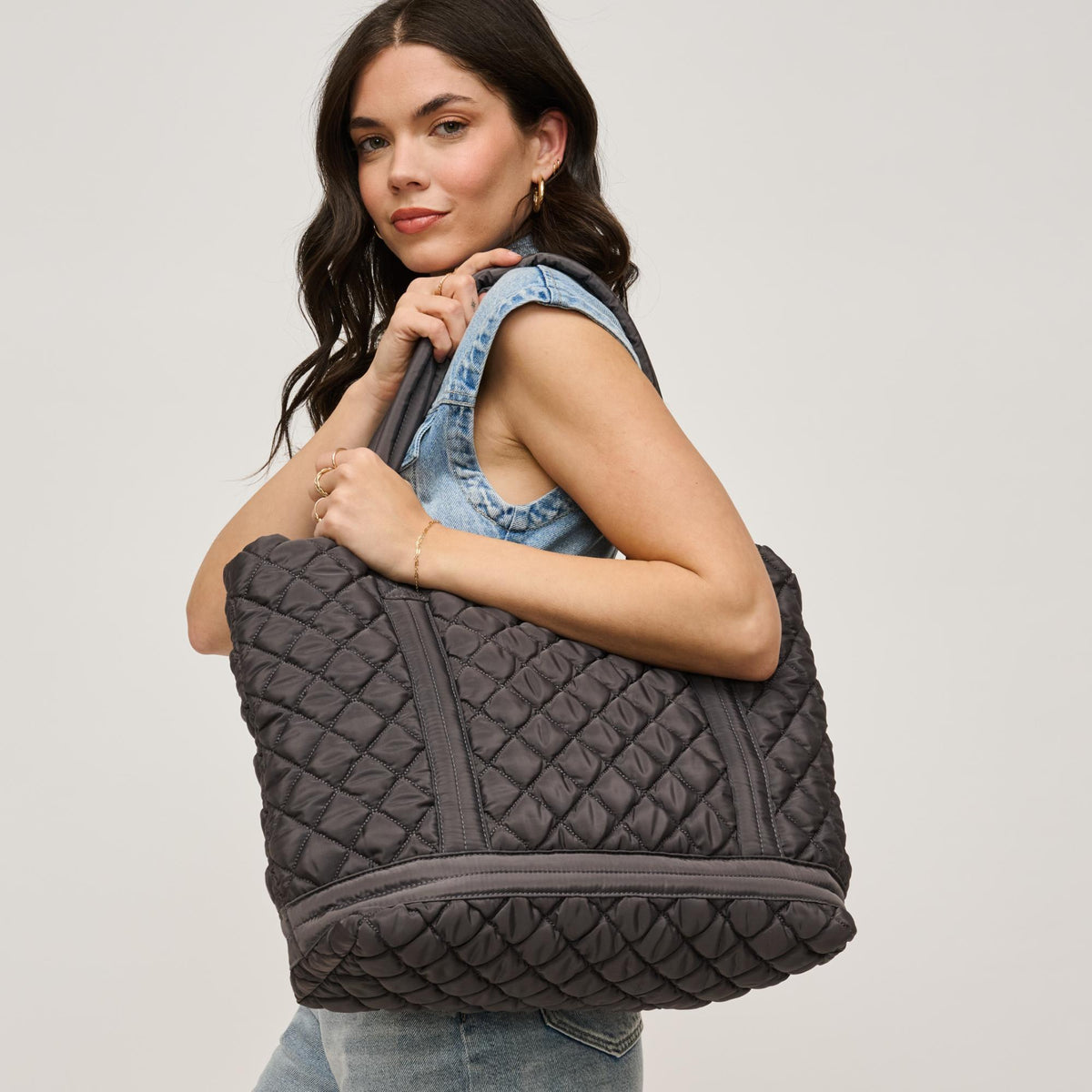 Woman wearing Carbon Urban Expressions Lanya Tote 840611141569 View 1 | Carbon