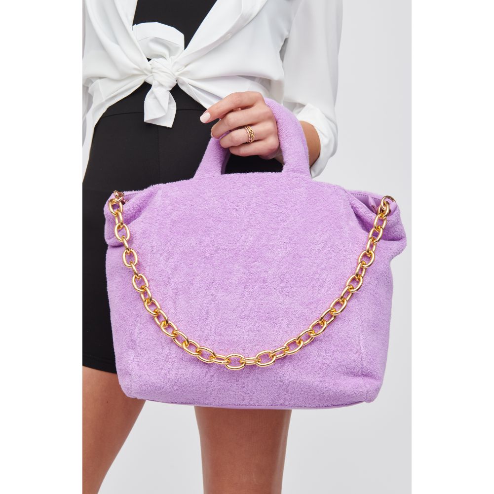 Woman wearing Lavender Urban Expressions Manisha - Terry Cloth Tote 818209019804 View 4 | Lavender