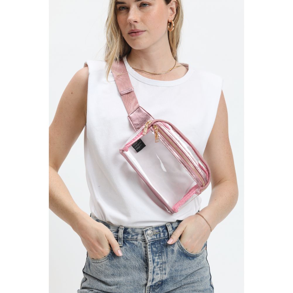 Woman wearing Pink Urban Expressions Air Belt Bag 840611120809 View 1 | Pink