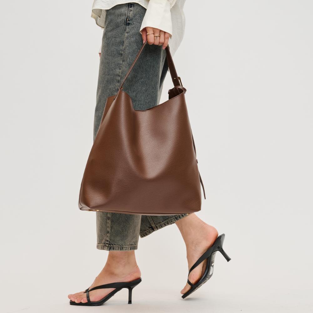 Woman wearing Chocolate Urban Expressions Zelda Hobo 840611139191 View 1 | Chocolate