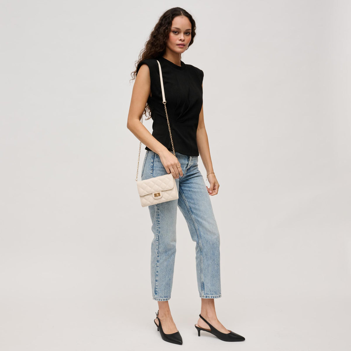 Woman wearing Oatmilk Urban Expressions Winona Crossbody 840611137180 View 2 | Oatmilk