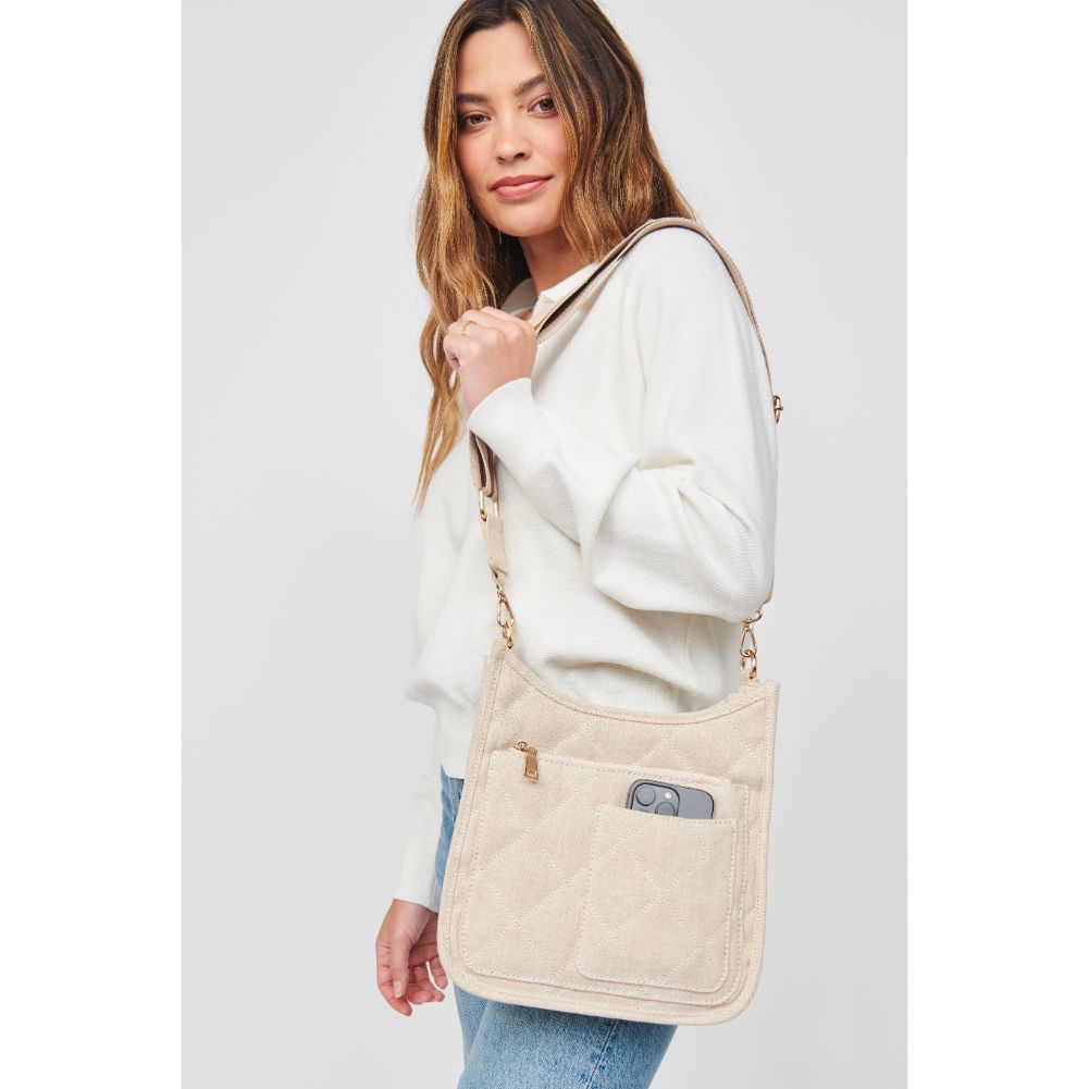 Woman wearing Oatmeal Urban Expressions Harlie Crossbody 840611102744-inactive View 4 | Oatmeal