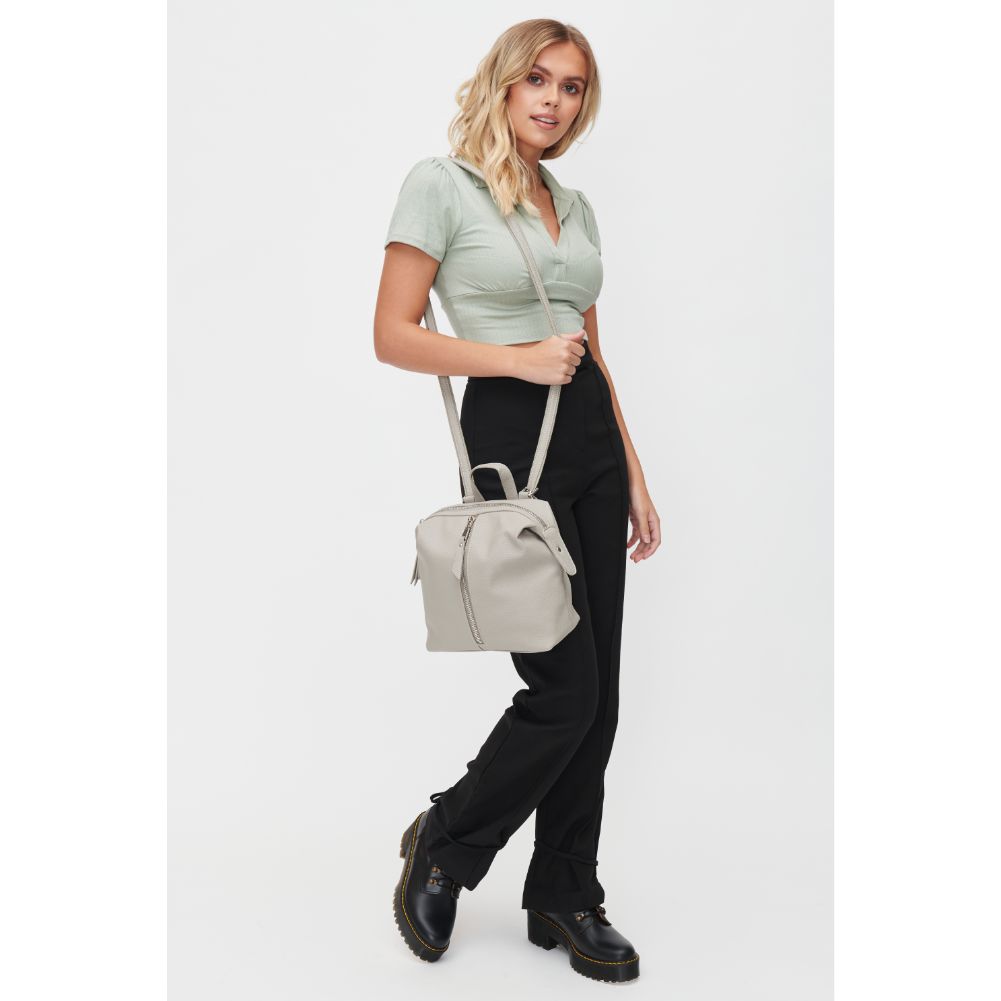 Woman wearing Grey Urban Expressions Petit - Kenzie Backpack 840611101167 View 4 | Grey