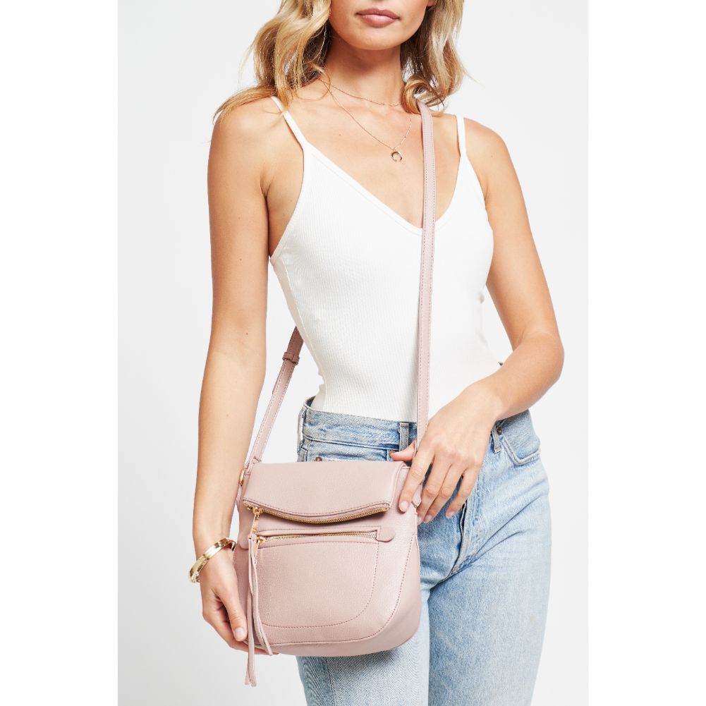 Woman wearing French Rose Urban Expressions Jean Crossbody 840611177223 View 2 | French Rose