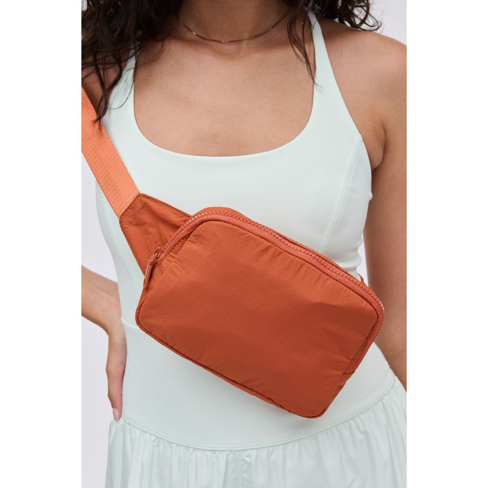 Woman wearing Rust Urban Expressions Jonny - Nylon Belt Bag 840611109910 View 4 | Rust