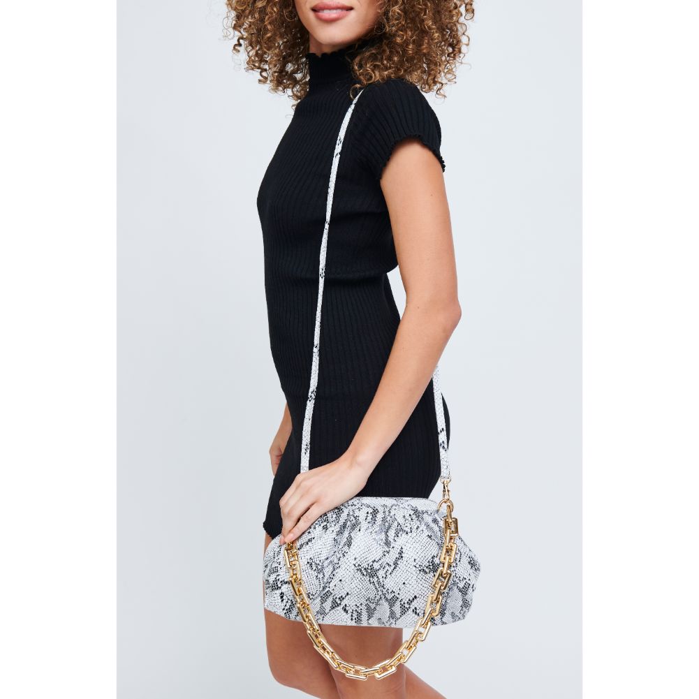 Woman wearing Black White Urban Expressions Cassie Clutch 840611174987 View 1 | Black White