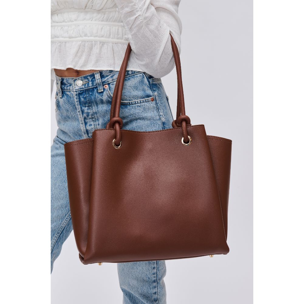 Woman wearing Chocolate Urban Expressions Brielle Tote 840611115140 View 1 | Chocolate