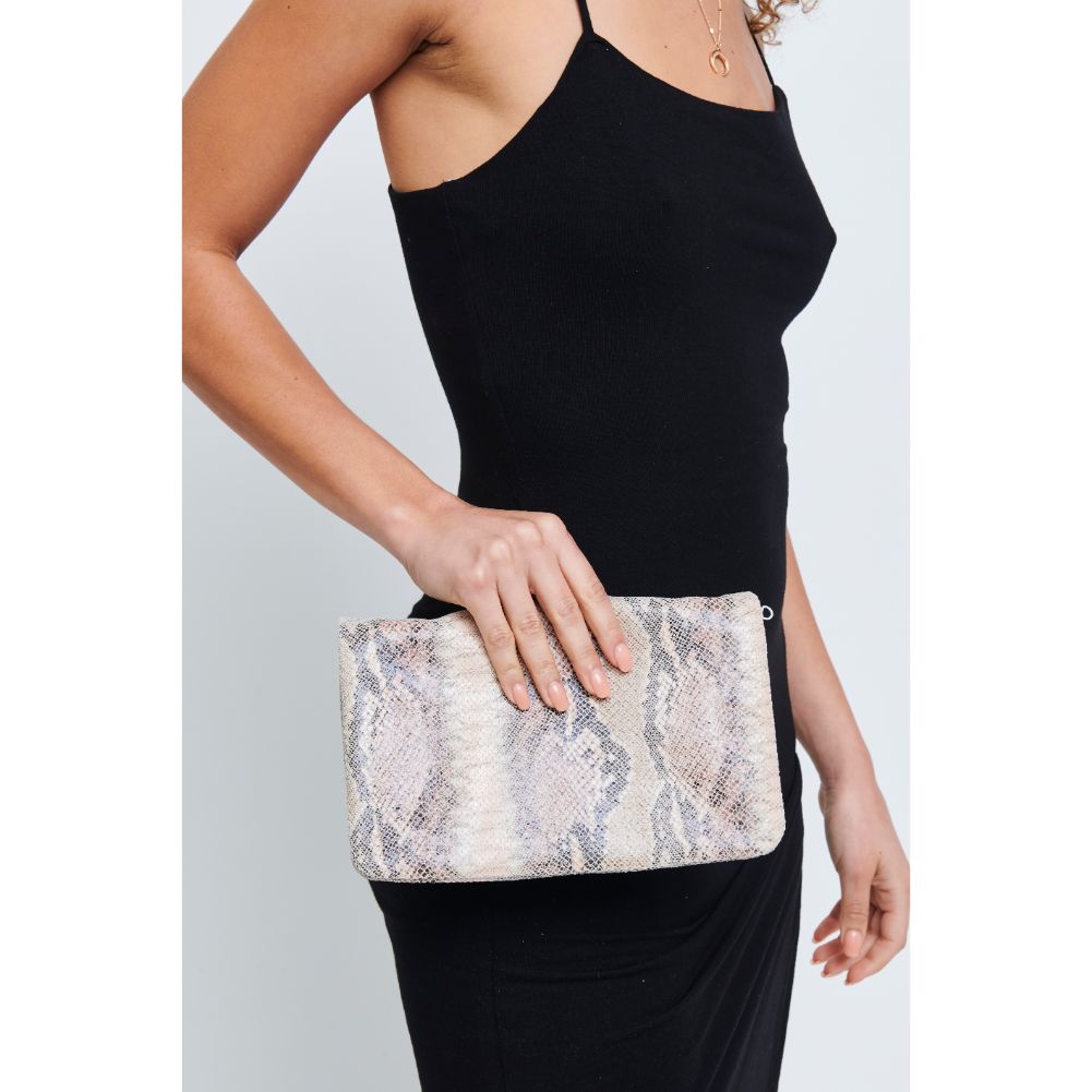 Woman wearing Latte Multi Urban Expressions Jones - Snake Crossbody 840611180322 View 2 | Latte Multi