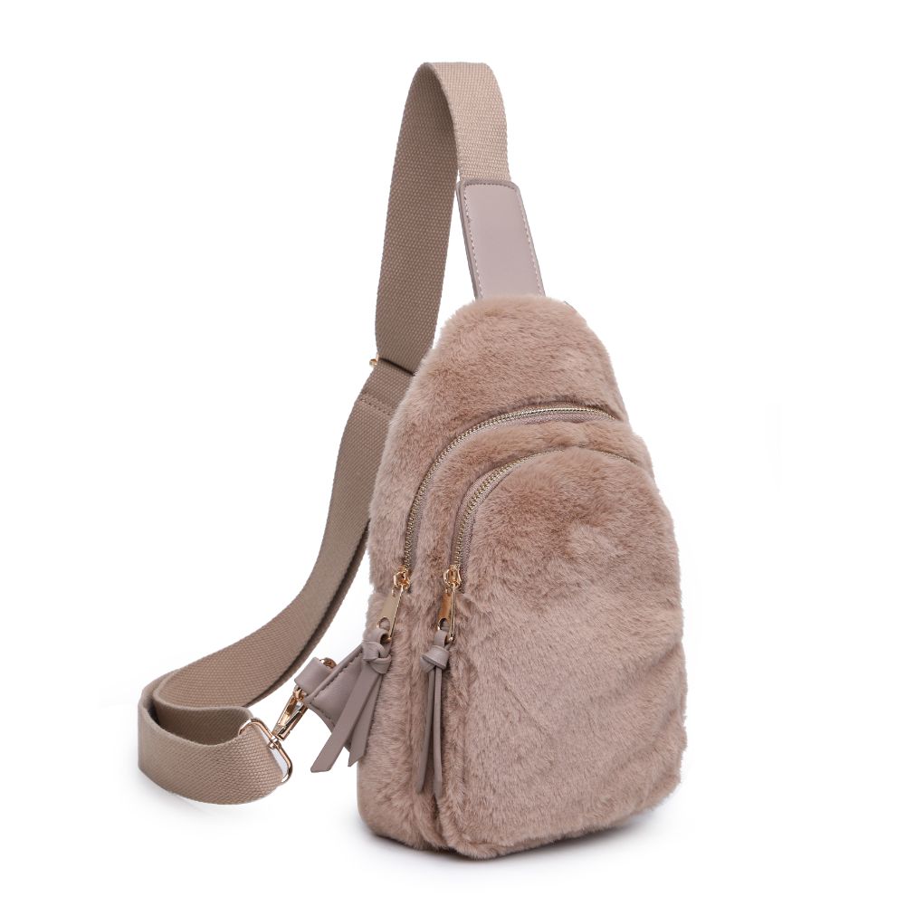 Product Image of Urban Expressions Ace Faux Fur Sling Backpack 840611104588 View 6 | Taupe