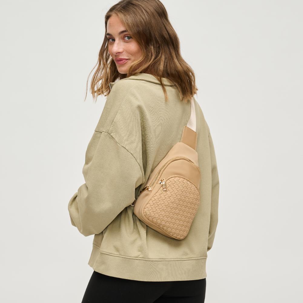 Woman wearing Natural Urban Expressions Hailey Sling Backpack 840611125514 View 2 | Natural