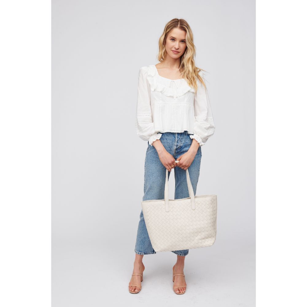 Woman wearing Cream Urban Expressions Valencia - Woven Tote 840611101617 View 3 | Cream