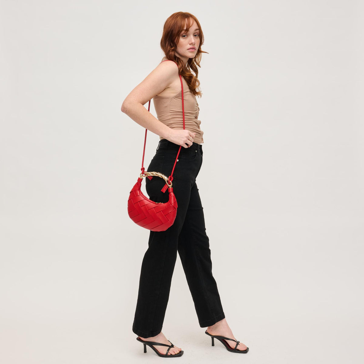 Woman wearing Red Urban Expressions Pamela Crossbody 840611147479 View 2 | Red