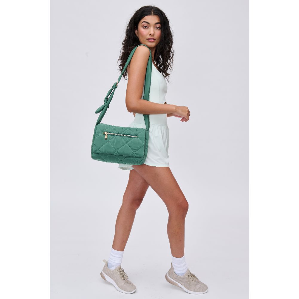 Woman wearing Sage Urban Expressions Carson - Quilted Nylon Crossbody 840611114501 View 3 | Sage