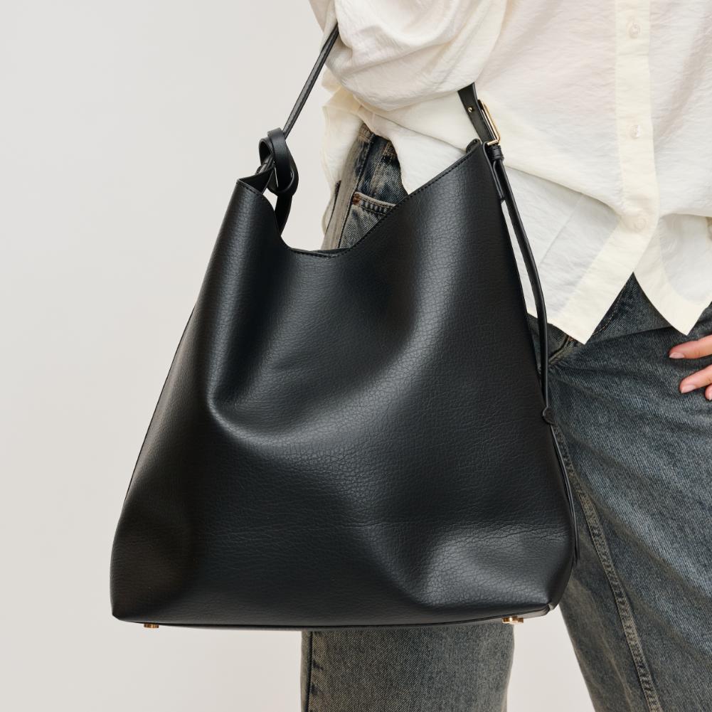 Woman wearing Black Urban Expressions Zelda Hobo 840611139184 View 4 | Black