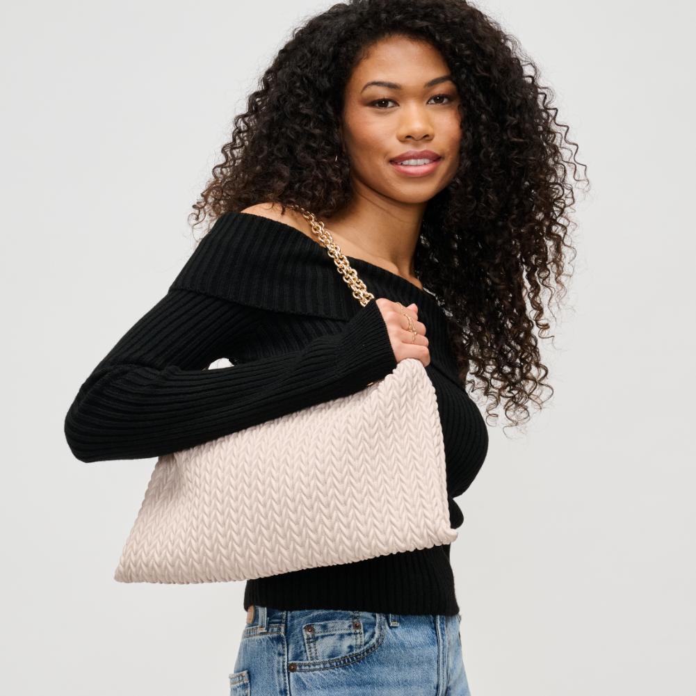 Woman wearing Oatmilk Urban Expressions Shelby Shoulder Bag 840611193414 View 2 | Oatmilk