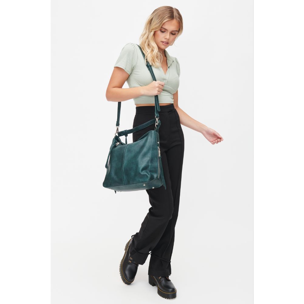 Woman wearing Hunter Green Urban Expressions Wanda Hobo 818209011860 View 3 | Hunter Green