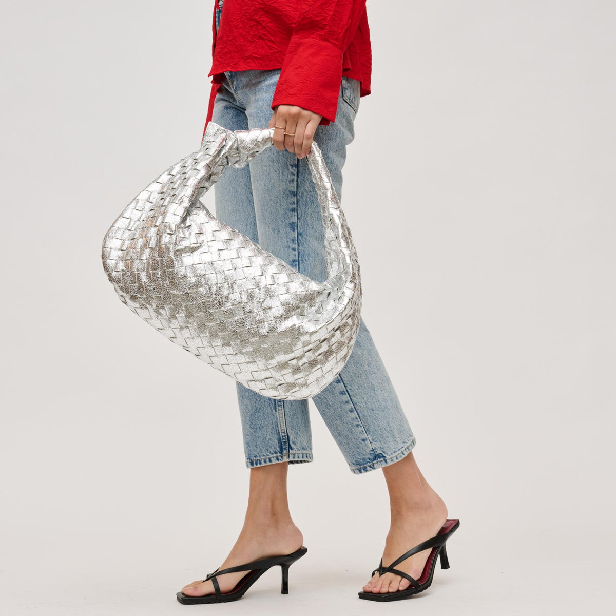 Woman wearing Silver Urban Expressions Dollie Hobo 840611128430 View 3 | Silver