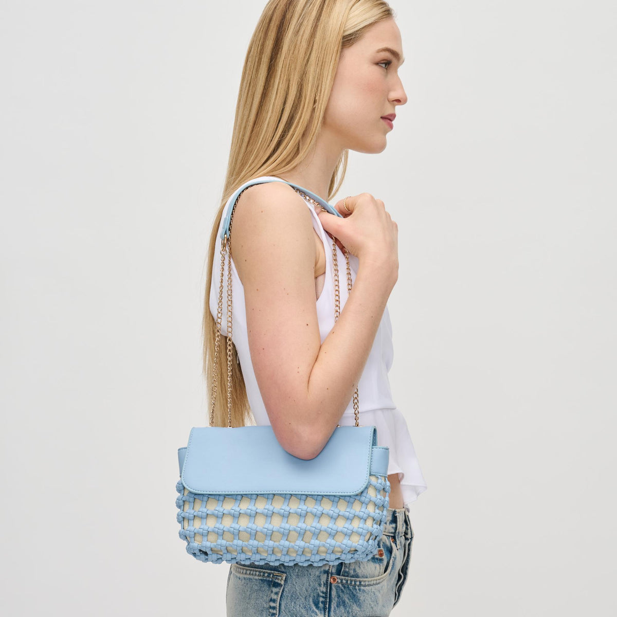 Woman wearing Sky Blue Urban Expressions Erin Crossbody 840611128584 View 1 | Sky Blue