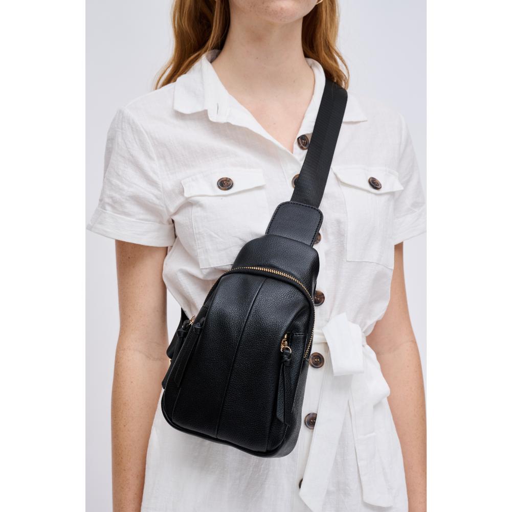 Woman wearing Black Urban Expressions Emille Sling Backpack 840611191540 View 1 | Black