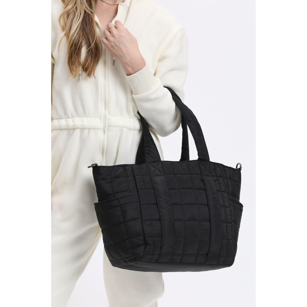 Woman wearing Black Urban Expressions August - Quilted Nylon Tote 840611114457 View 4 | Black