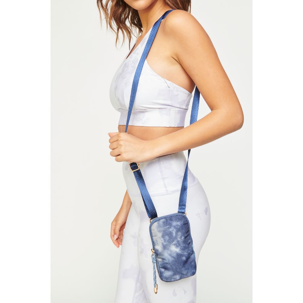 Woman wearing Blue Tie Dye Urban Expressions Tess Cell Phone Crossbody 840611177575 View 1 | Blue Tie Dye