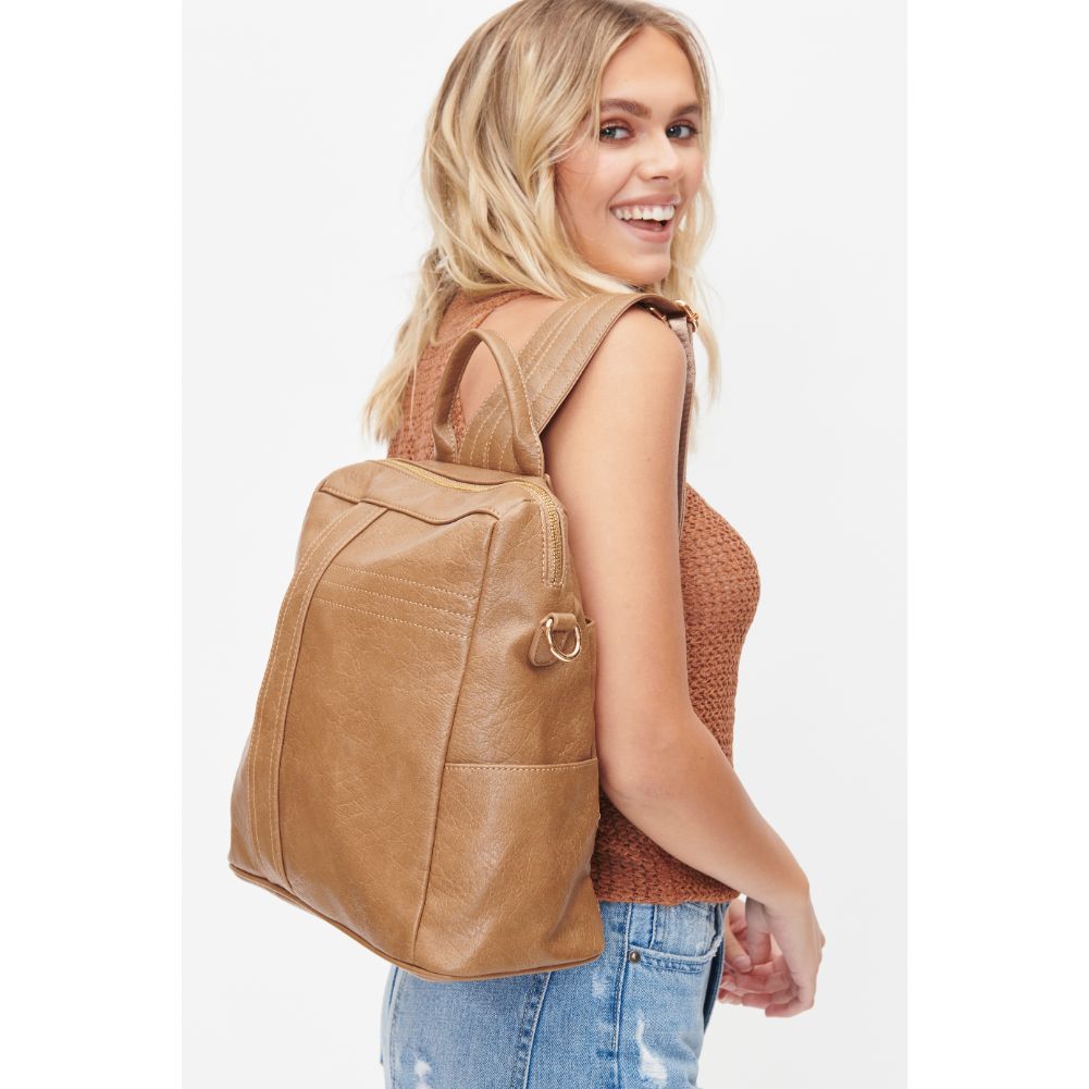 Woman wearing Camel Urban Expressions Everett Backpack 818209010252 View 3 | Camel