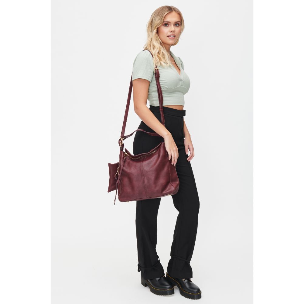 Woman wearing Merlot Urban Expressions Wanda Hobo 818209011877 View 3 | Merlot