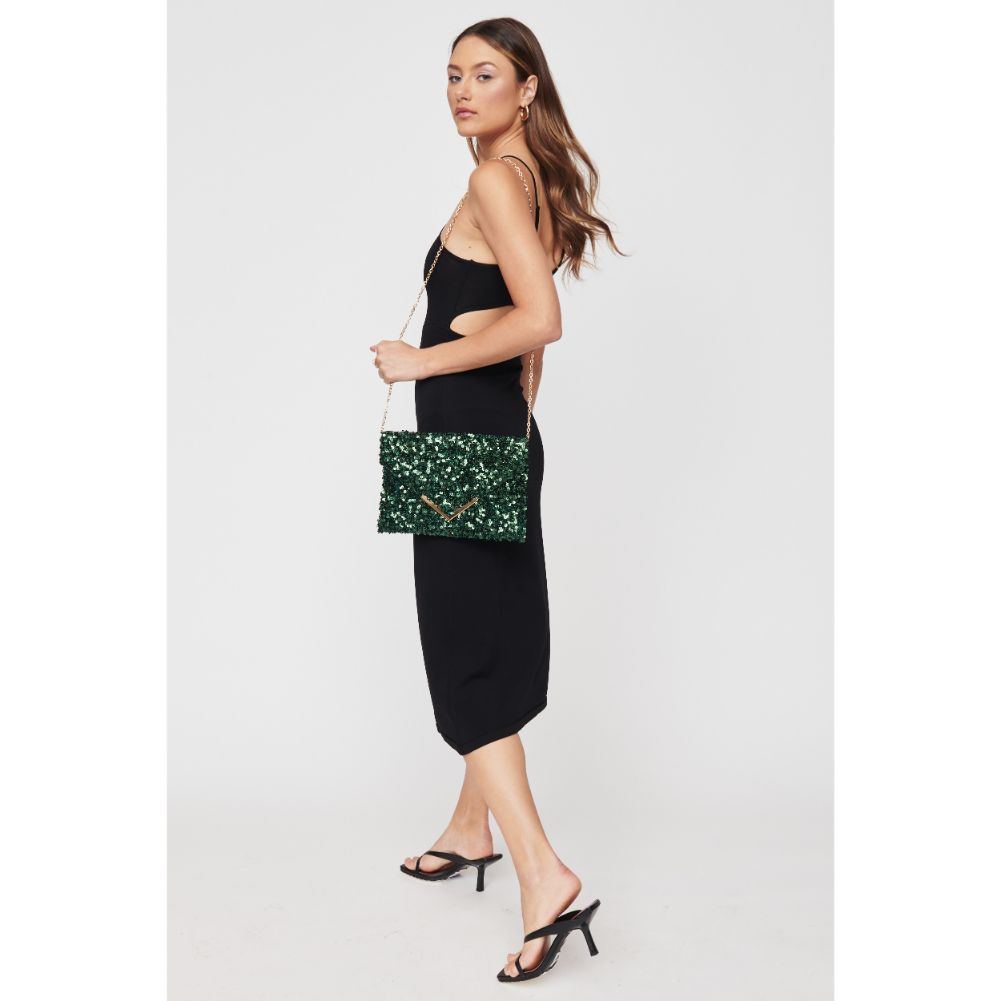 Woman wearing Emerald Urban Expressions Rizza Sequin Evening Bag 840611103437 View 4 | Emerald