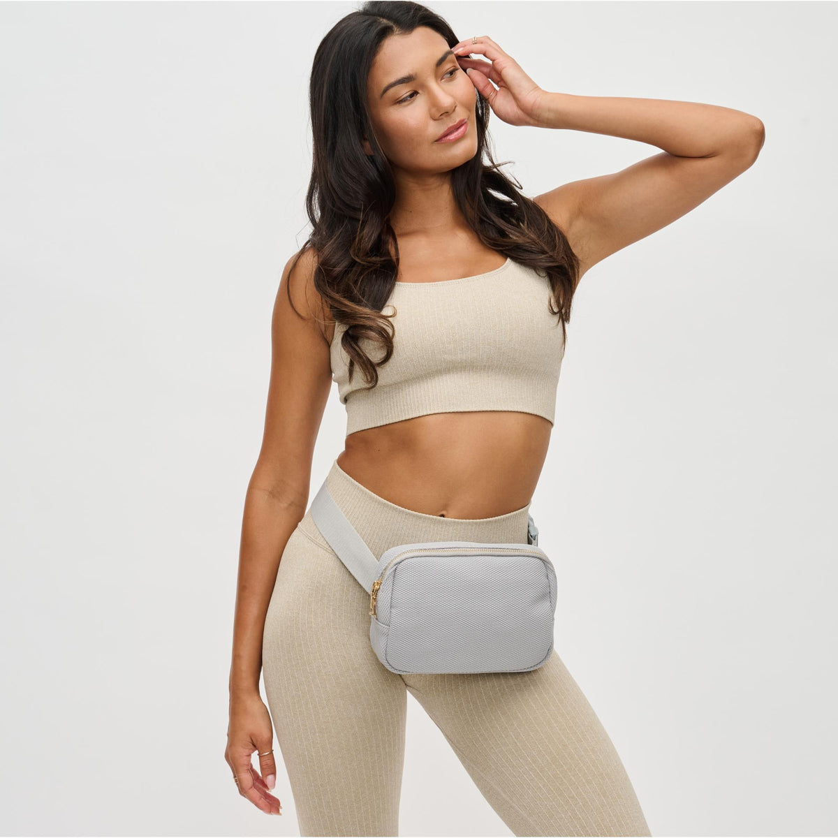 Woman wearing Grey Urban Expressions Felix Belt Bag 840611122728 View 1 | Grey